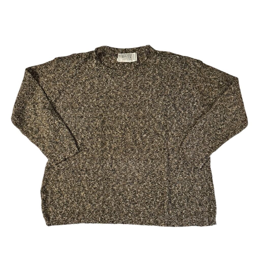 Vintage Knit Street Mottled Brown Cream Sweater Loose Fit Large Cloud Soft Blend